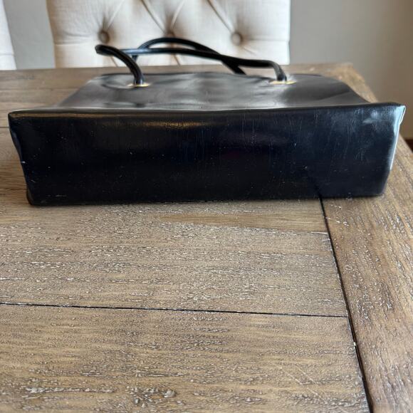 VTG 60's Black Accordion Pocket Snap Over Kisslock Handbag Double Straps Retro - Picture 6 of 16